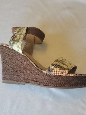 Womens Brown Snake-Print Wedge Sandals